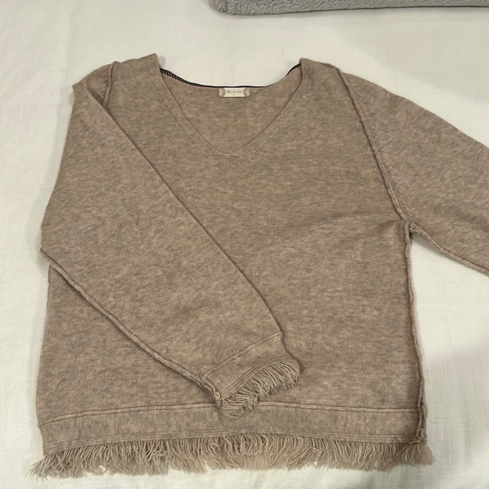 Fringed, beige, over sized sweater